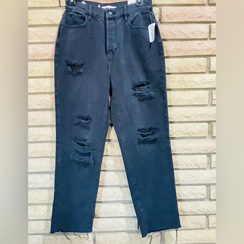 🩵🩷Pacsun Jeans High Rise Straight Sz 27  Black Destroyed Denim Raw H NWT